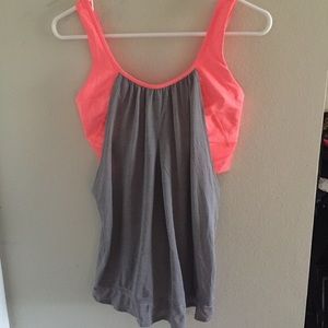 LULULEMON gray tank neon coral bra size 8!
